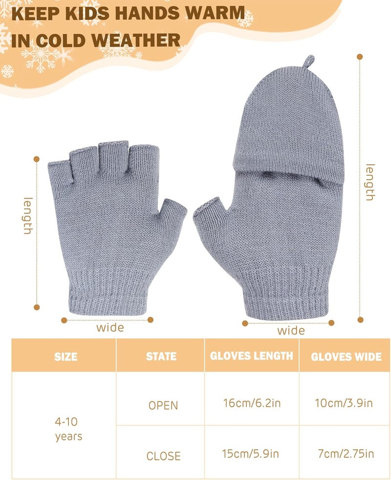 ONESING 3 Pairs Kids Fingerless Gloves with Mitten Cover Convertible Knit Gloves Kids Fingerless Mittens for Boys Girls - Image 2